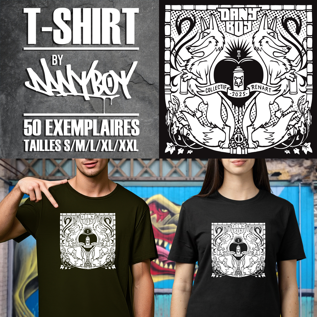 T-Shirt Double Renard - Danyboy - Noir